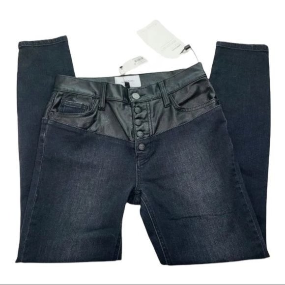Current/Elliott Stiletto Jeans Fused High Waist Leather Patchwork Black 29 x 28 - Picture 4 of 9